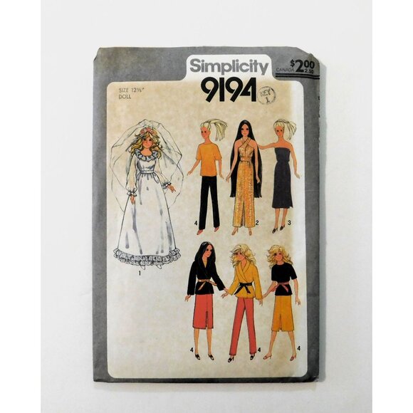 1979 Simplicity 9194 Pattern 11.5 Dolls Wedding Gown Wardrobe Barbie Cher Uncut - Picture 1 of 3
